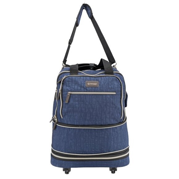 Biaggi Zipsak Expandable Carry On Bag Blue Black Rolling Travel Crossbody Bag - Picture 2 of 14